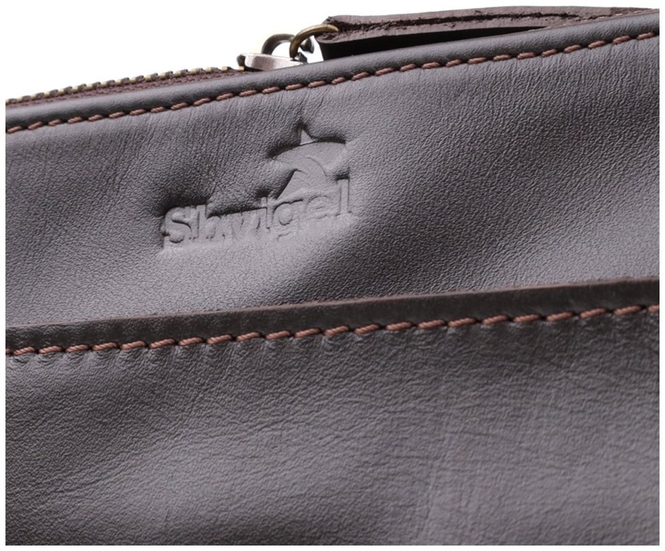 Мужская сумка на каждый день из гладкой кожи через плечо с 2-ми основными отделениями Shvigel коричневая 108362 modnotak фото №5