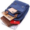Синій чоловічий слінг-рюкзак із якісного текстилю на дві блискавки Vintage 2422165 - 6