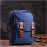 Синій чоловічий слінг-рюкзак із якісного текстилю на дві блискавки Vintage 2422165 - 7