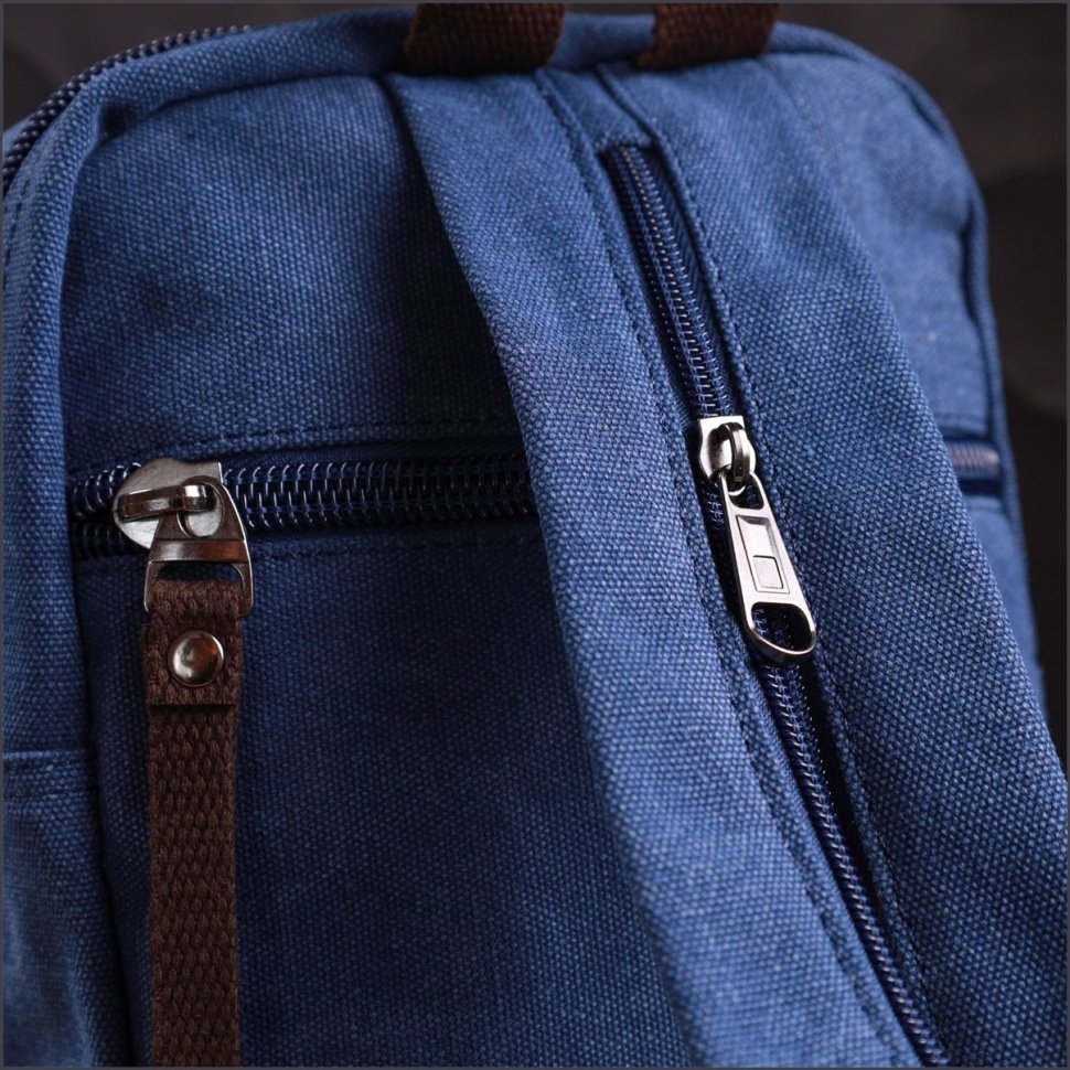 Синий мужской слинг-рюкзак из качественного текстиля на две молнии Vintage 2422165