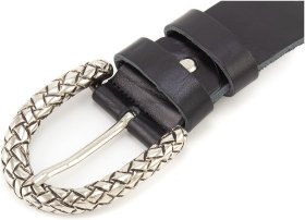 Женский итальянский ремень из натуральной жатой кожи с эксклюзивной пряжкой Gherardini 40717-GH-black черного цвета