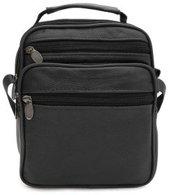 Повсякденна шкіряна барсетка для чоловіків з ручкою для носіння Borsa Leather 98562 чорного кольору