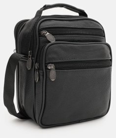 Повсякденна шкіряна барсетка для чоловіків з ручкою для носіння Borsa Leather 98562 чорного кольору