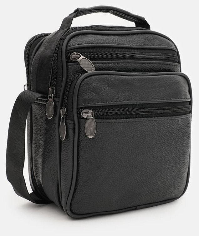 Повседневная кожаная барсетка для мужчин с ручкой для носки Borsa Leather 98562 черного цвета modnotak фото №2