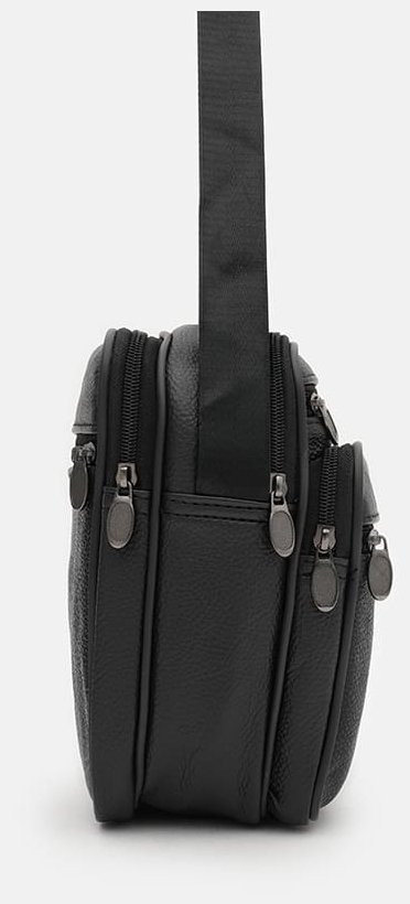 Повседневная кожаная барсетка для мужчин с ручкой для носки Borsa Leather 98562 черного цвета modnotak фото №4