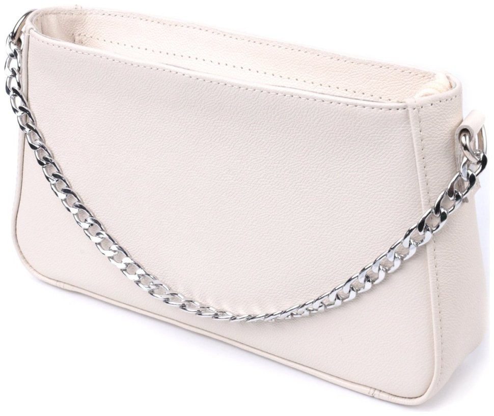 Элегантная женская сумка-багет бежевого цвета из натуральной кожи Shvigel 2422835 modnotak фото №1