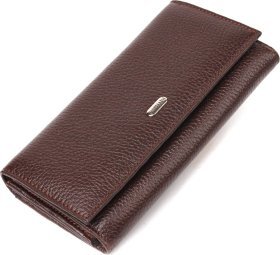 Довгий жіночий гаманець із натуральної зернистої шкіри коричневого кольору з клапаном CANPELLINI (2421654)