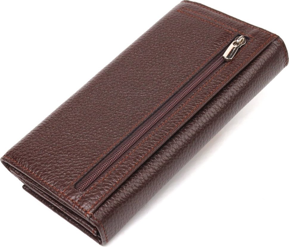 Довгий жіночий гаманець із натуральної зернистої шкіри коричневого кольору з клапаном CANPELLINI (2421654)