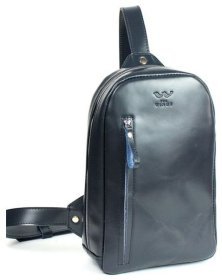 Мужская сумка-слинг из гладкой кожи темно-синего цвета BlankNote Chest bag 78962