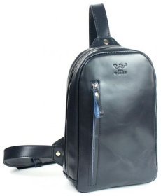 Мужская сумка-слинг из гладкой кожи темно-синего цвета BlankNote Chest bag 78962