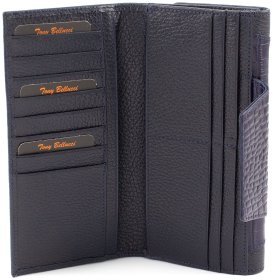 Жіночий місткий гаманець темно-синього кольору з фактурної шкіри Tony Bellucci (10867)