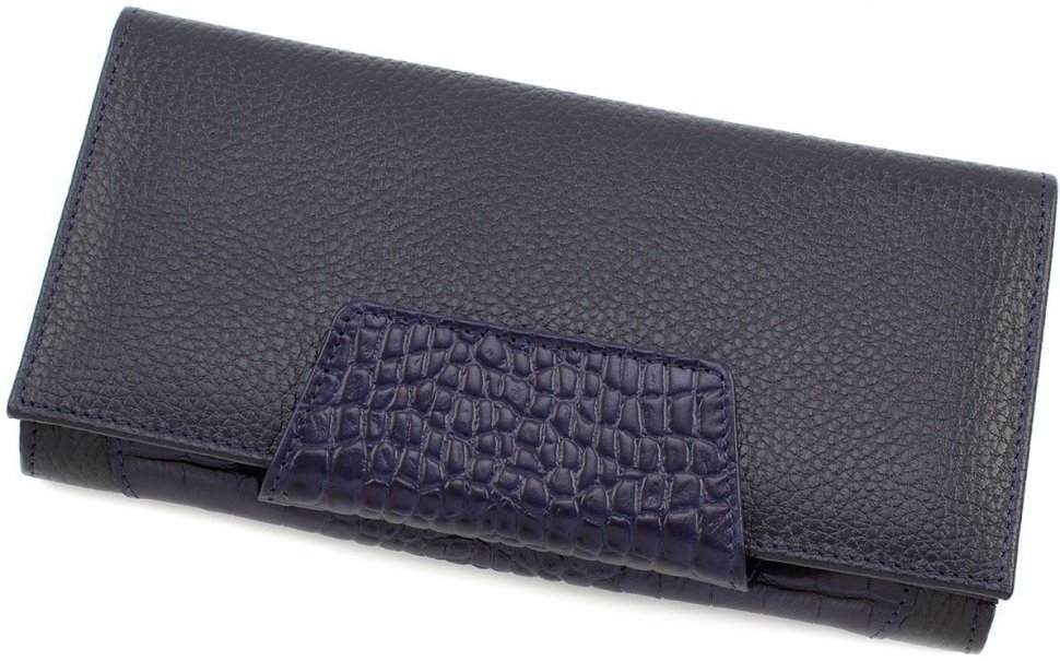 Жіночий місткий гаманець темно-синього кольору з фактурної шкіри Tony Bellucci (10867)