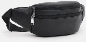 Чоловіча поясна сумка-бананка із натуральної фактурної шкіри чорного кольору Keizer (59162)
