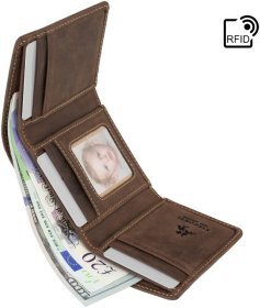 Винтажный кошелек тройного сложения из натуральной кожи коричневого цвета Visconti Apache 69162