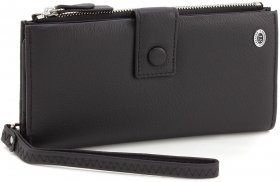 Черный кожаный купюрник вертикального типа на хлястике с кнопкой ST Leather (15384)