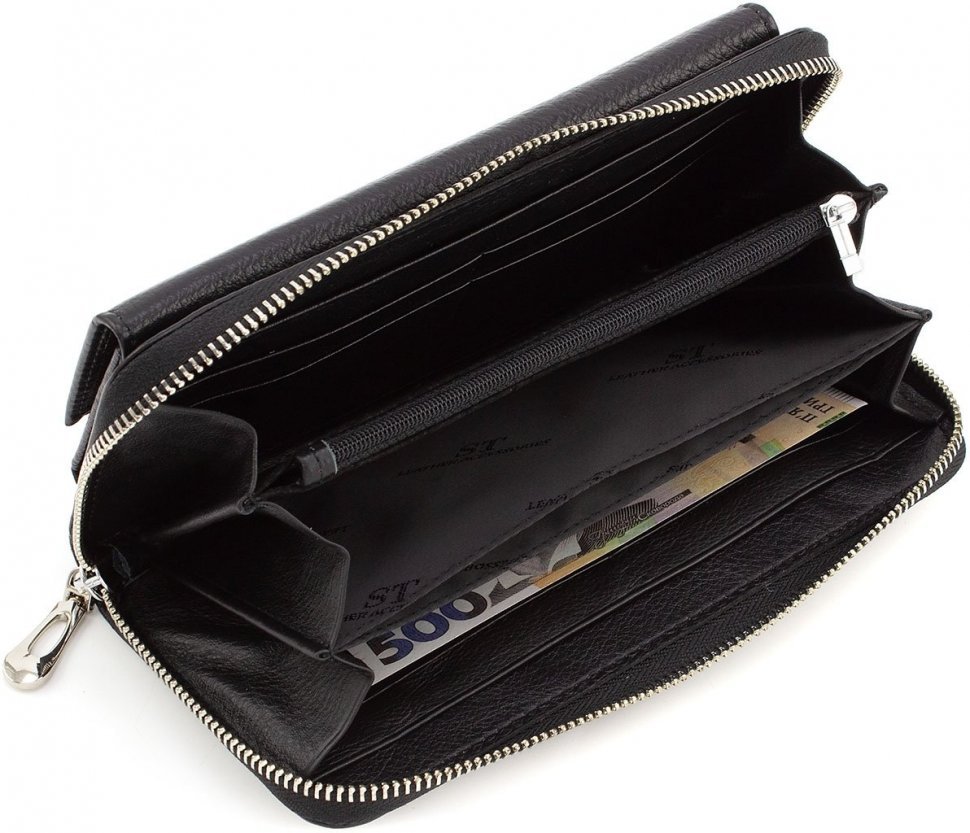 Великий чорний жіночий гаманець з якісної шкіри ST Leather (14048)