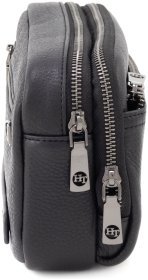 Шкіряна чоловіча барсетка чорного кольору на дві блискавки HT Leather 79462