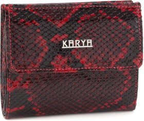 Небольшой кожаный женский кошелек красно-черного цвета с фактурой под змею KARYA (15539)