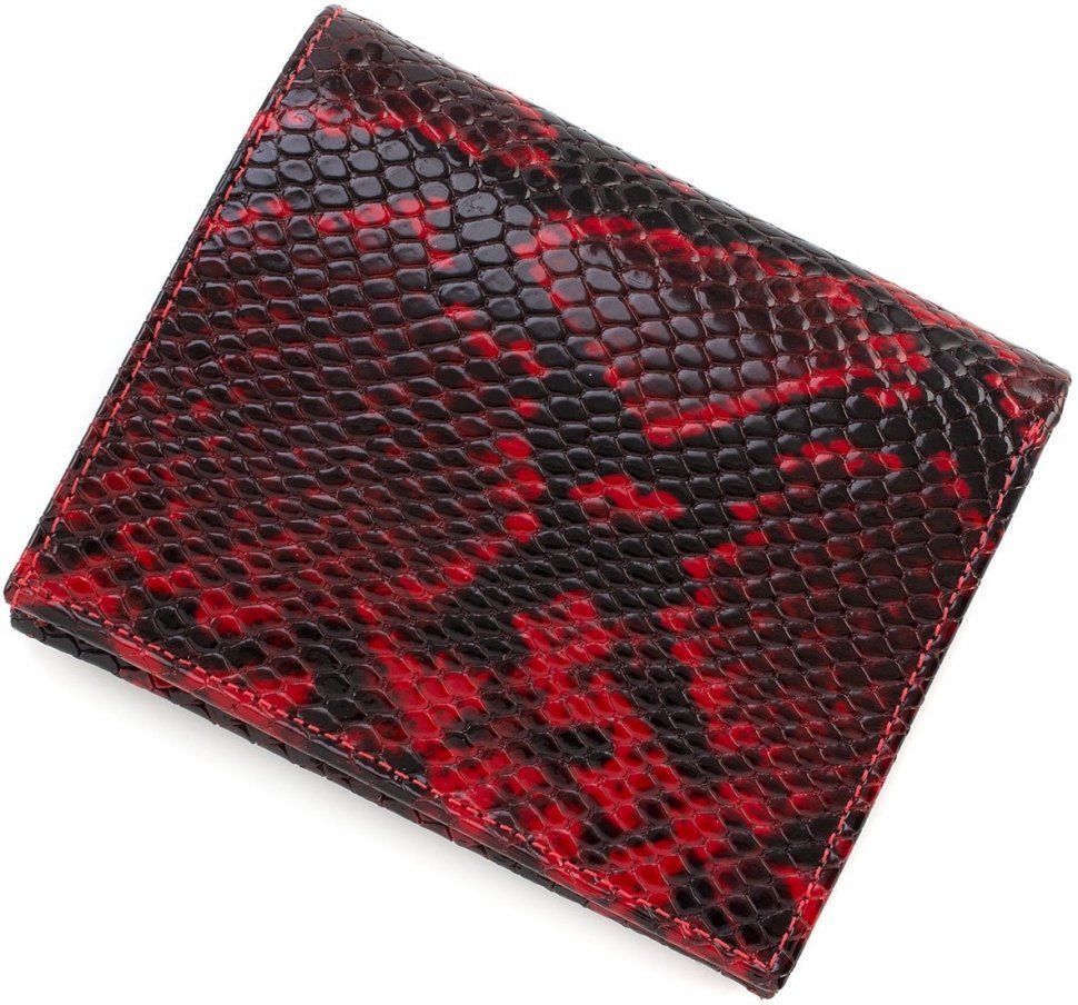Небольшой кожаный женский кошелек красно-черного цвета с фактурой под змею KARYA (15539)