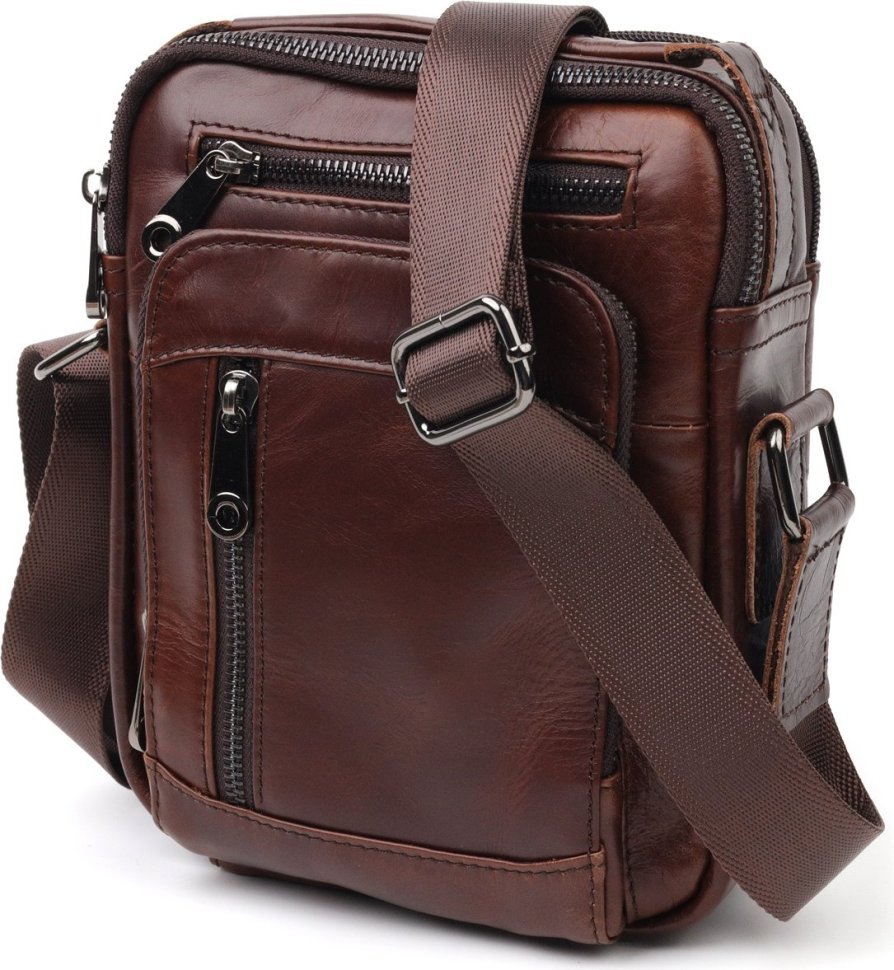 Чоловіча сумка-барсетка темно-коричневого кольору з натуральної шкіри на два відділи Vintage (20829)