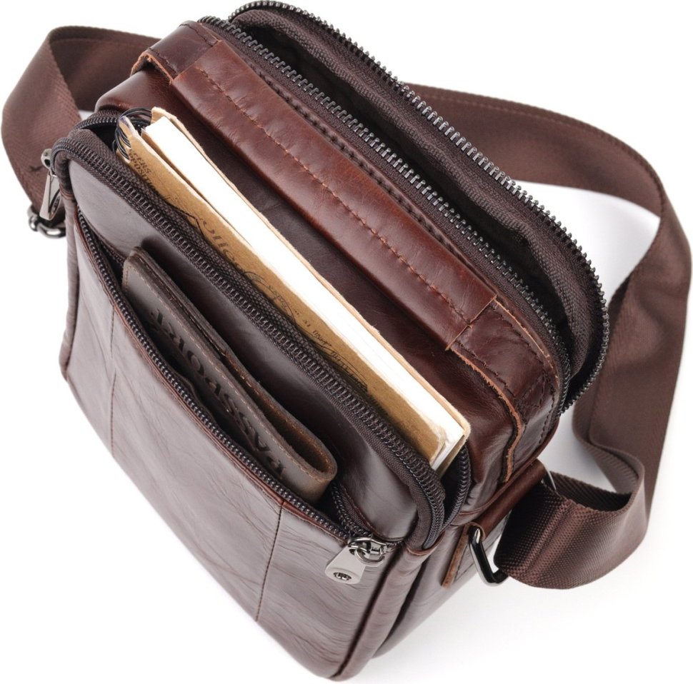 Чоловіча сумка-барсетка темно-коричневого кольору з натуральної шкіри на два відділи Vintage (20829)