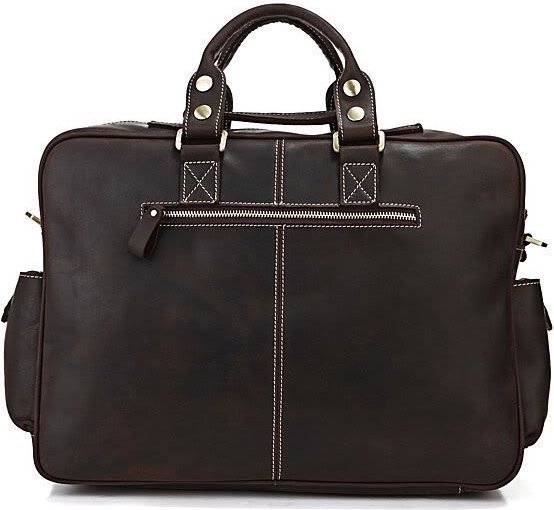 Удобная кожаная сумка коричневого цвета со светлой строчкой VINTAGE STYLE (14052)