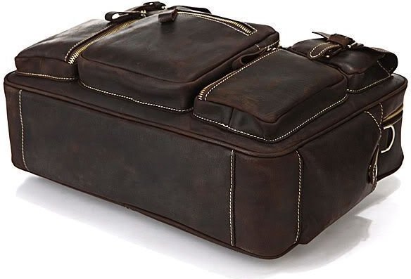Удобная кожаная сумка коричневого цвета со светлой строчкой VINTAGE STYLE (14052)
