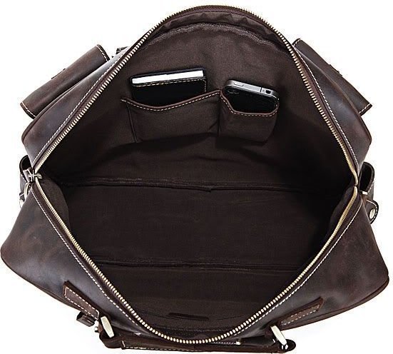 Зручна шкіряна сумка коричневого кольору зі світлою рядком VINTAGE STYLE (14052)