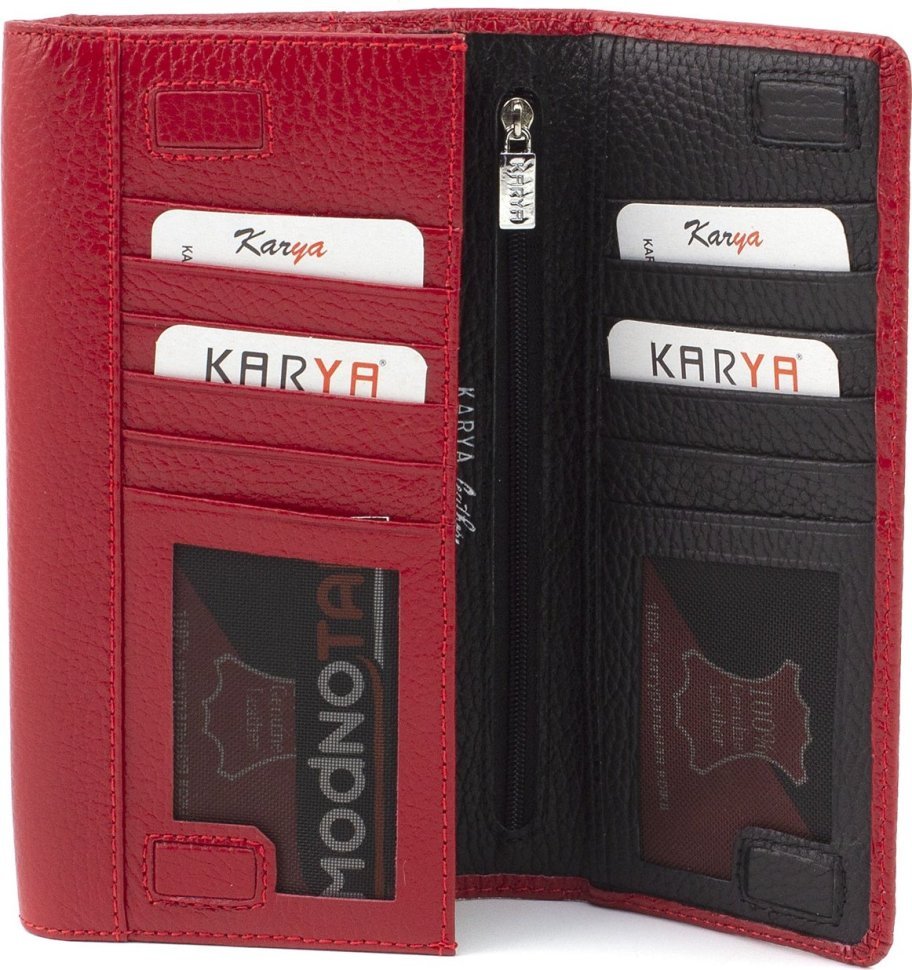 Функциональный женский кошелек из качественной натуральной кожи красного цвета KARYA (21889)
