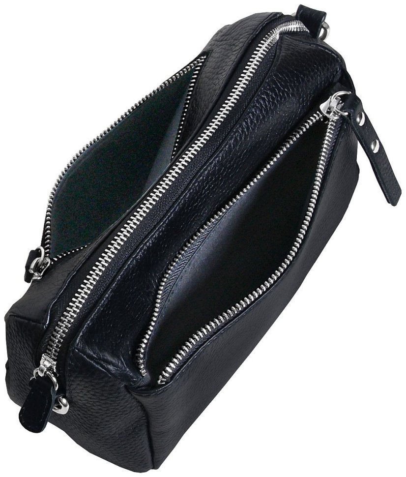 Компактная женская сумка из кожи флотар через плечо Vip Collection 102363 черного цвета modnotak фото №5