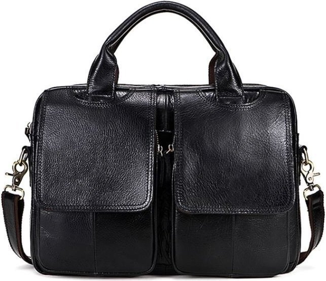 Черная мужская деловая сумка из натуральной кожи VINTAGE STYLE (14868)