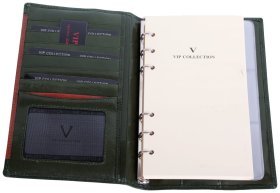 Кожаный блокнот органайзер Prestige зеленого цвета Vip Collection 102563