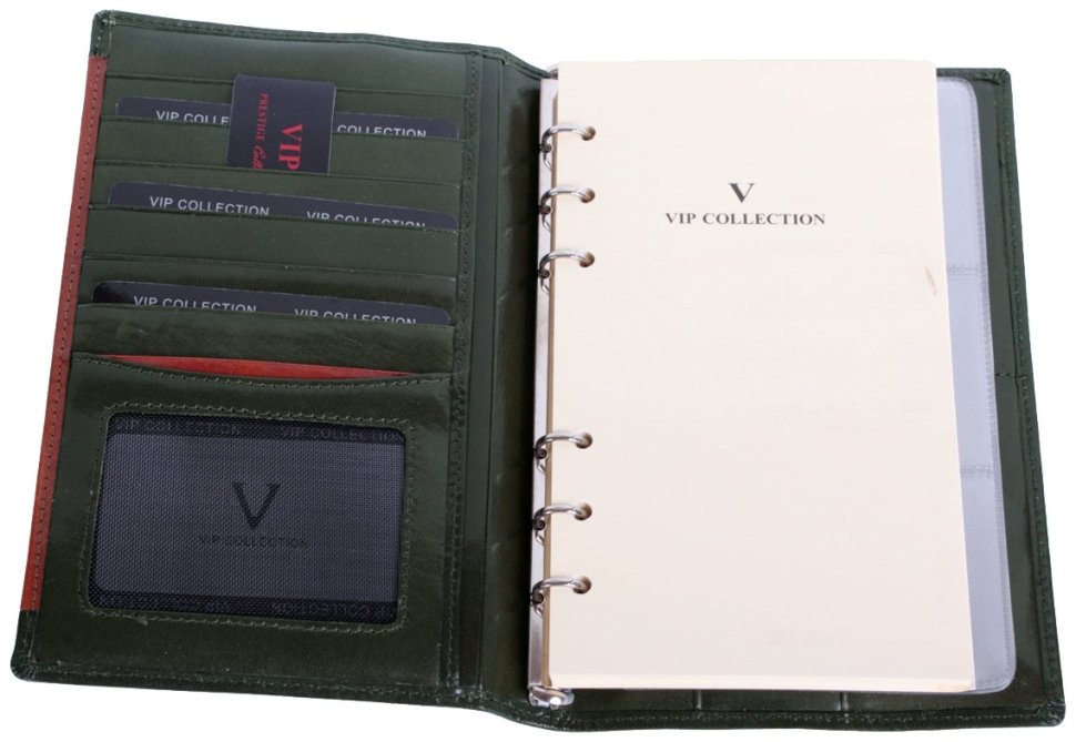 Кожаный блокнот органайзер Prestige зеленого цвета Vip Collection 102563 modnotak фото №2
