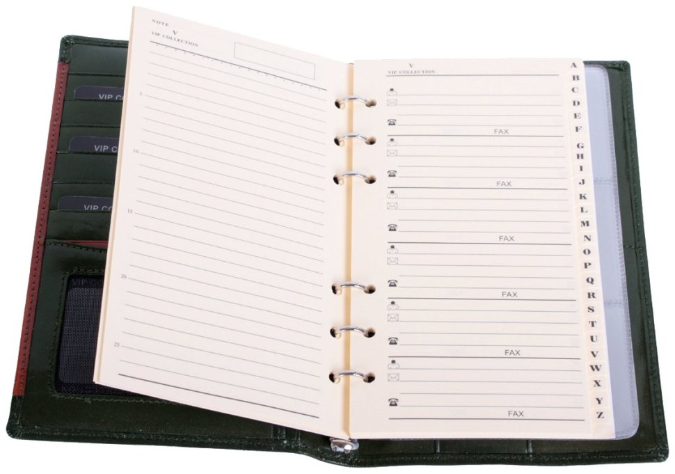 Кожаный блокнот органайзер Prestige зеленого цвета Vip Collection 102563 modnotak фото №5