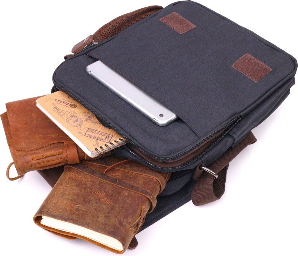 Вертикальная мужская сумка-барсетка из черного текстиля Vintage (2421261) 