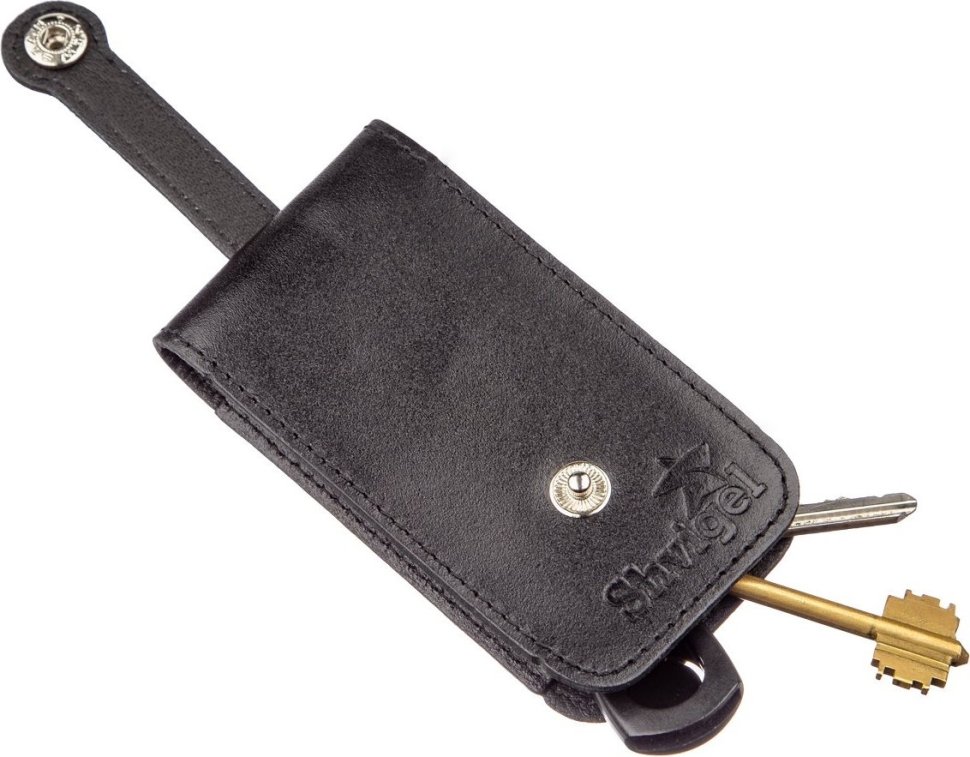 Компактна шкіряна ключниця чорного кольору SHVIGEL (2413961)