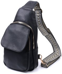 Черная женская слинг-сумка через плечо из зернистой экокожи Vintage 22763