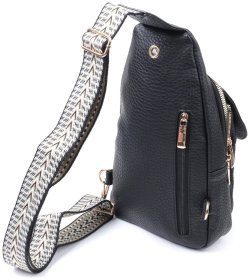 Черная женская слинг-сумка через плечо из зернистой экокожи Vintage 22763