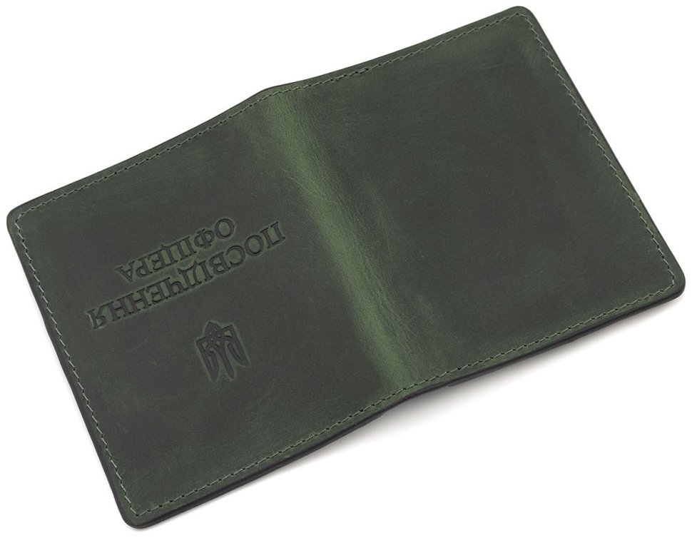 Обложка для офицерского удостоверения из матовой винтажной кожи Grande Pelle 82763 зеленого цвета modnotak фото №4