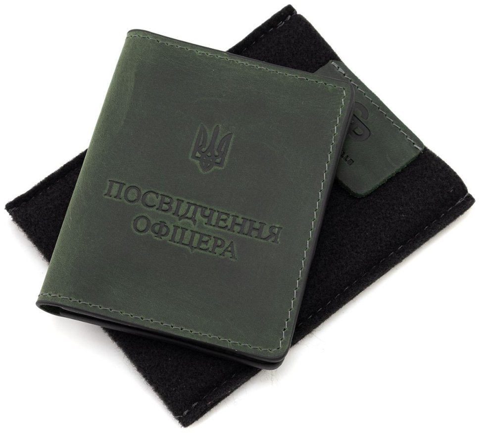 Обложка для офицерского удостоверения из матовой винтажной кожи Grande Pelle 82763 зеленого цвета modnotak фото №6
