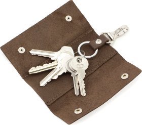 Урожай ключниця з натуральної шкіри коричневого кольору на кнопках Grande Pelle (21482)