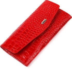 Червоний жіночий гаманець із натуральної шкіри під рептилію з клапаном CANPELLINI (2421699)