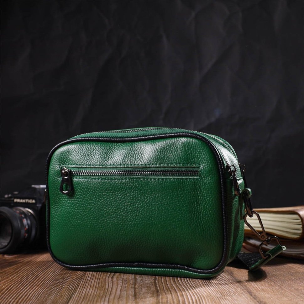 Женская зеленая сумка-кроссбоди из натуральной кожи на два отделения Vintage (2422113)