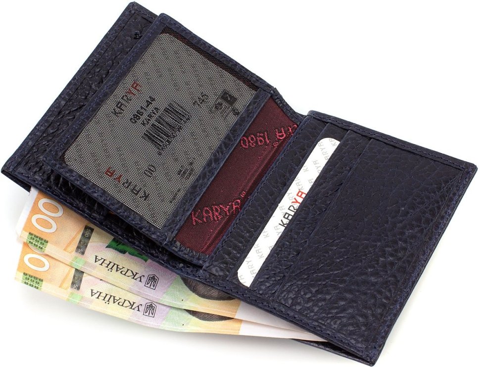 Темно-синій чоловічий тонкий гаманець із якісної шкіри без фіксації KARYA (19835)