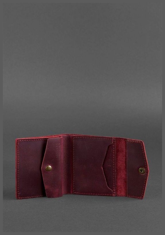 Бордовий гаманець з вінтажній шкіри на кнопці BlankNote (12503)