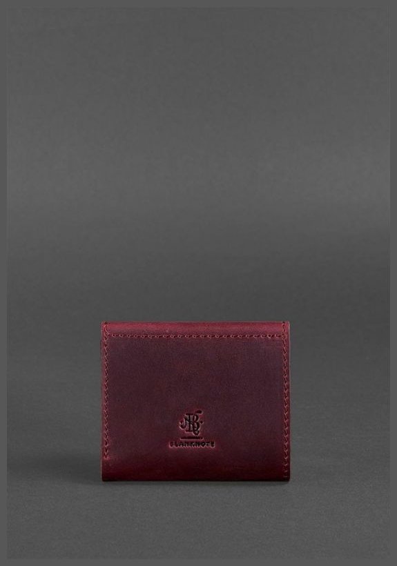 Бордовий гаманець з вінтажній шкіри на кнопці BlankNote (12503)