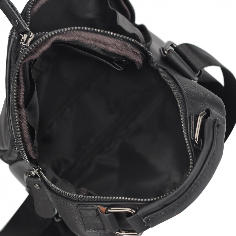 Маленька чоловіча сумка-барсетка на плече з гладкої шкіри в чорному кольорі Tiding Bag (15865)