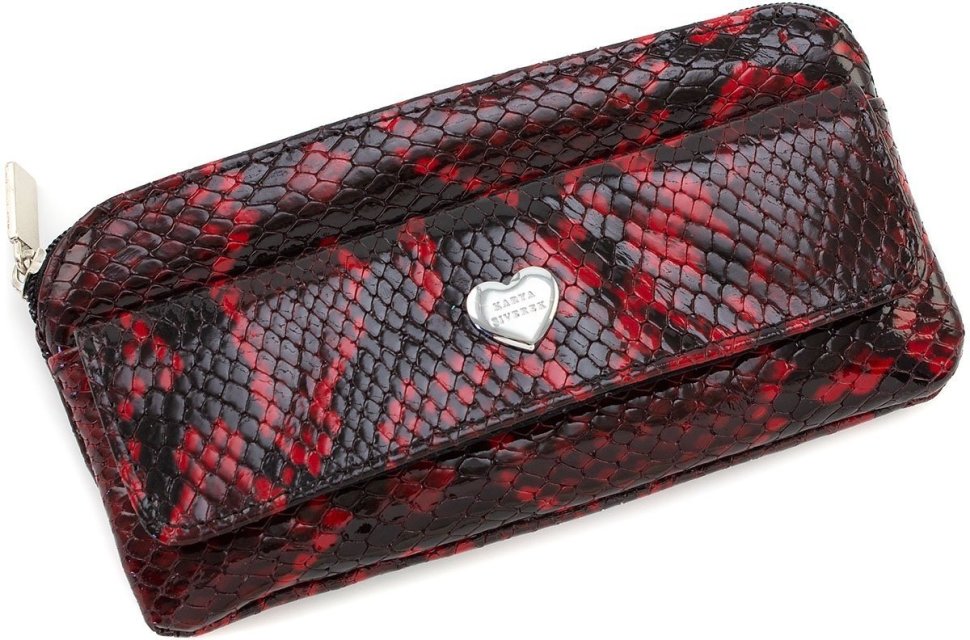 Черно-красная ключница из натуральной кожи с принтом под змею KARYA (15996)