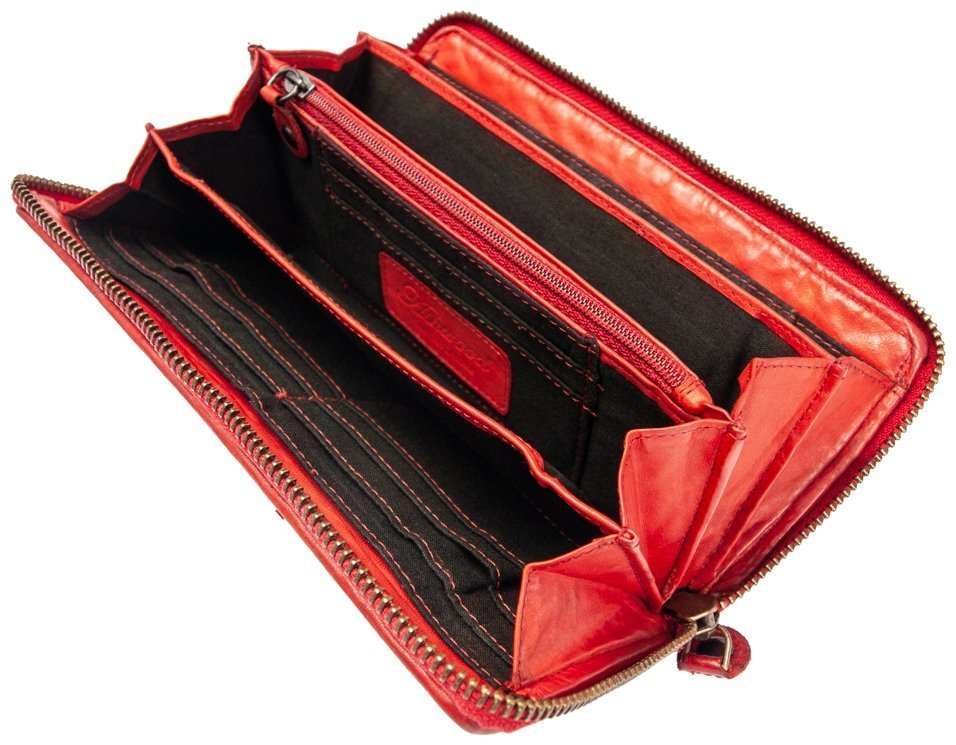 Вместительный женский кошелек из натуральной кожи с плетением Ashwood D81 94063 красного цвета фото №3 Вместительный женский кошелек из натуральной кожи с плетением Ashwood D81 94063 красного цвета modnotak фото №3