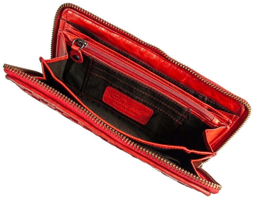 Вместительный женский кошелек из натуральной кожи с плетением Ashwood D81 94063 красного цвета фото №6 Вместительный женский кошелек из натуральной кожи с плетением Ashwood D81 94063 красного цвета modnotak фото №6